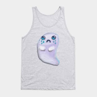 Hand Painted Halloween Kawaii Ghost Pattern on Violet Tank Top